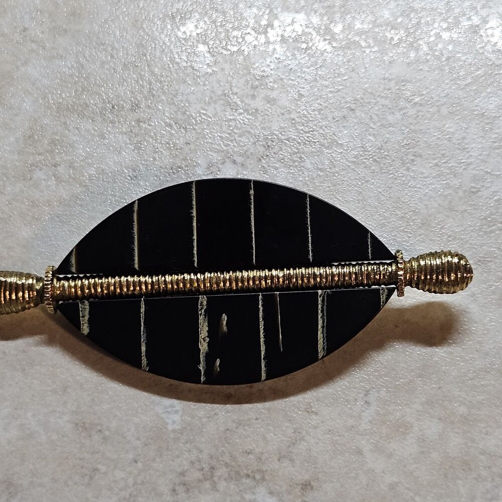 Vintage Carita Paris Pin Gold Tone Black Brooch Scarf Clip 80s Art Deco Inspired - Picture 4 of 8